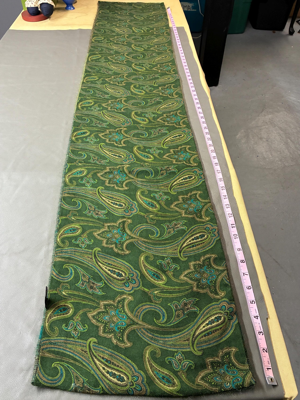 Vintage Italian Mohair Wool Scarf Green Paisley Made In Italy Soft Knit Muffler